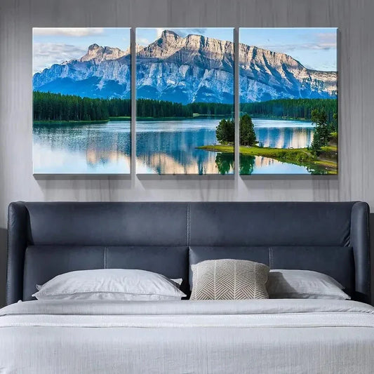 3pcs Turquoise Lake and Mountain Picture Metal Print Ready to Hang Art