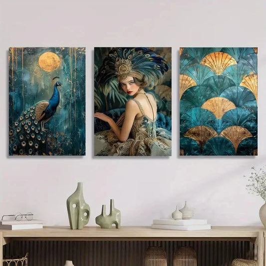 3pcs Gatsby girl, roaring twenties Metal Print Ready to Hang Art