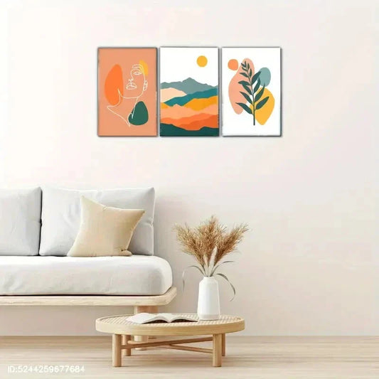3pcs Geometric Pattern Landscape Decoration Metal Print Ready to Hang Art
