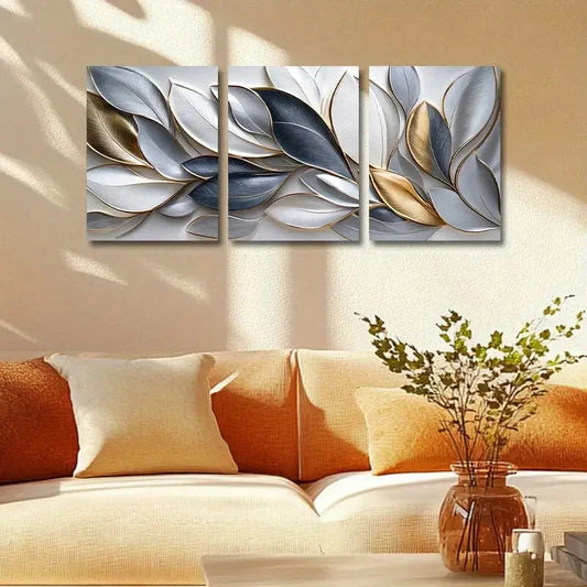3pcs Golden leaves Design Metal Print Ready to Hang Art