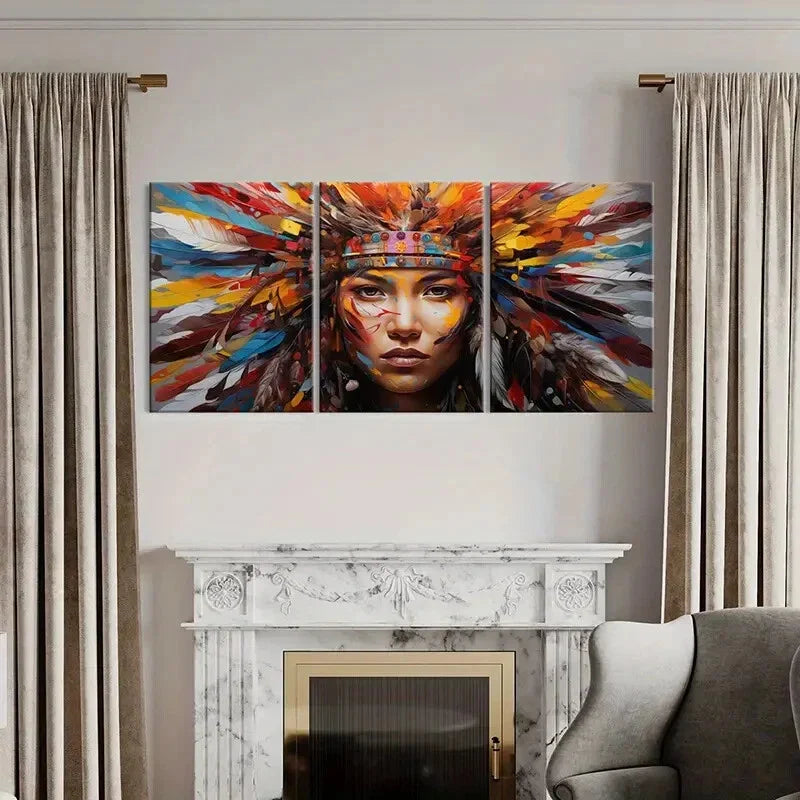 3pcs Native American Headdress Metal Print Ready to Hang Art