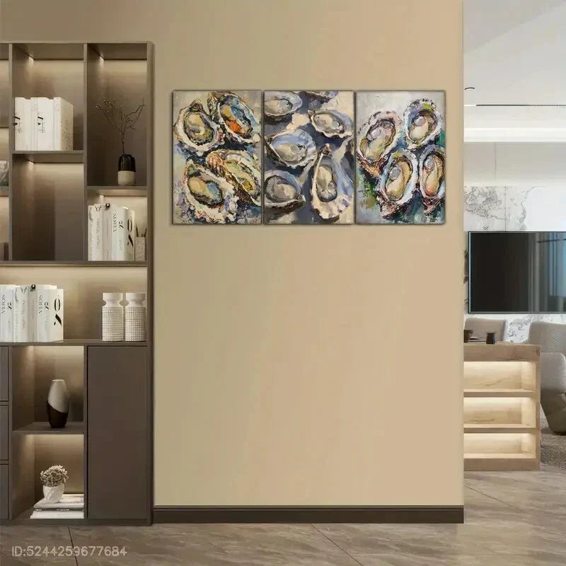 3pcs Artistic Accent Featuring Oyster Abstract Metal Print Ready to Hang Art