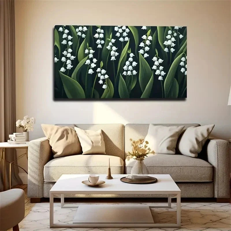 White Lily Of The Valley Wall Art Canvas Office Home Room Framed 80x45cm