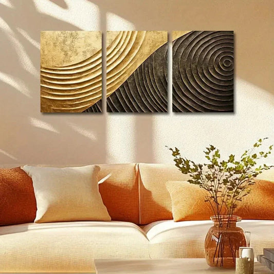 3pcs Luxurious Soft Curve Design Metal Print Ready to Hang Art