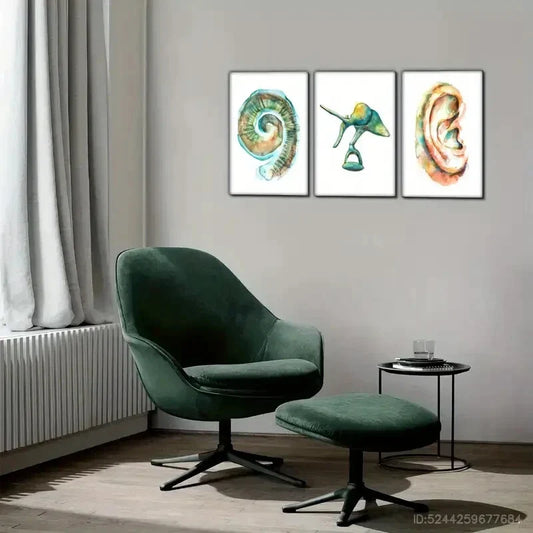 3pcs Poster with Ear And Tooth Pattern Metal Print Ready to Hang Art