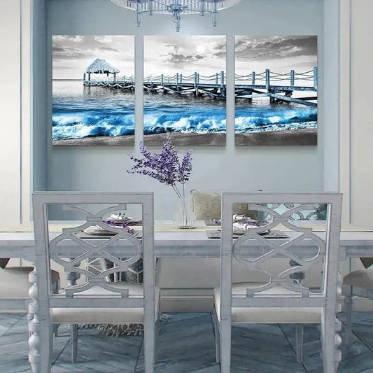 3pcs ocean wave pictures, Metal Print Ready to Hang Art