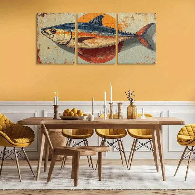 3pcs Retro Tuna Fish Metal Print Ready to Hang Art