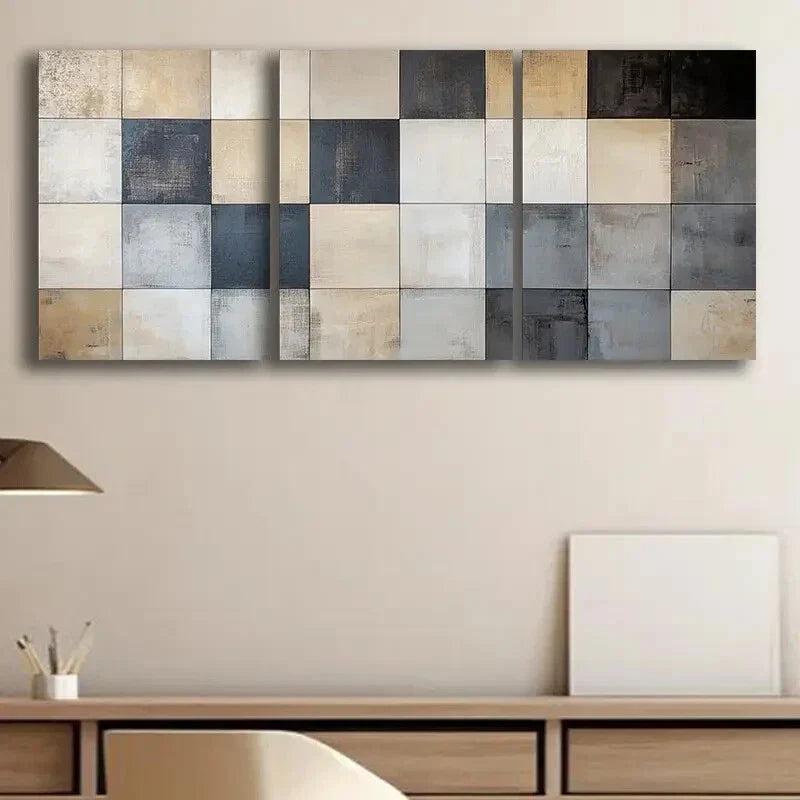 3pcs Muted Color Geometric Design Metal Print Ready to Hang Art