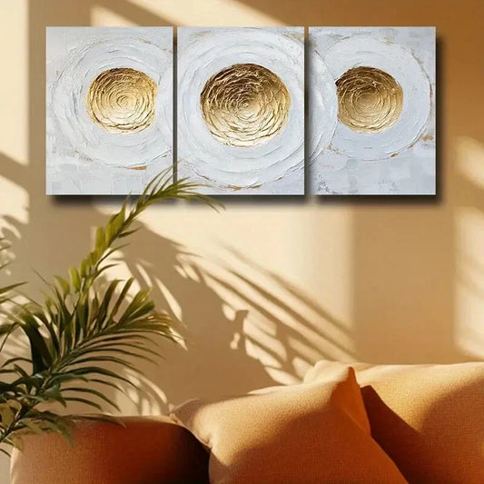 3pcs Modern & Luxurious Golden Center Metal Print Ready to Hang Art