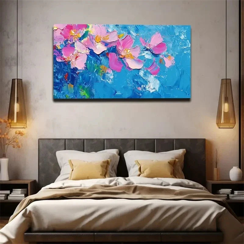 Bright Pink Flowers Modern Wall Art Canvas Office Home Room Framed 120x60cm