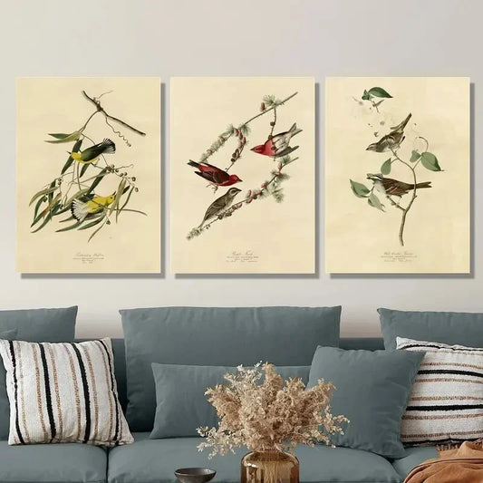 3pcs style birds of America illustration, Metal Print Ready to Hang Art