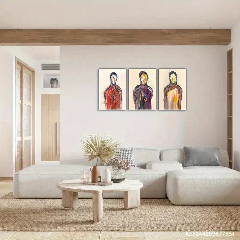 3pcs Surreal Male Figures in Red Purple & Yellow Metal Print Ready to Hang Art
