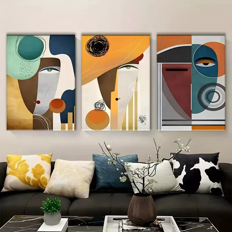 3pcs Picasso-Inspired Abstract Modern Canvas Framed 40x60cm - High Quality Print 100% Australian Made Wall Canvas Ready to Hang