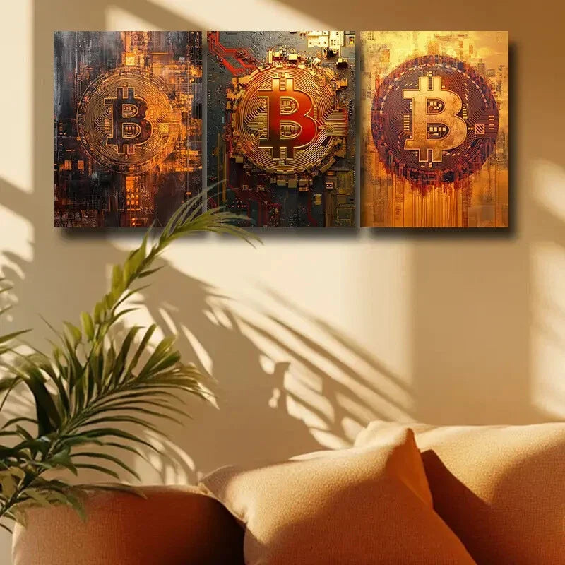 3pcs The Bitcoin logo Design Metal Print Ready to Hang Art
