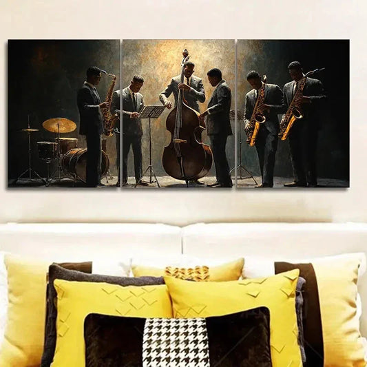 3pcs A group of vintage jazz musicians Wall Art Set Canvas Framed 40x60cm - High Quality Print 100% Australian Made Wall Canvas Ready to Hang