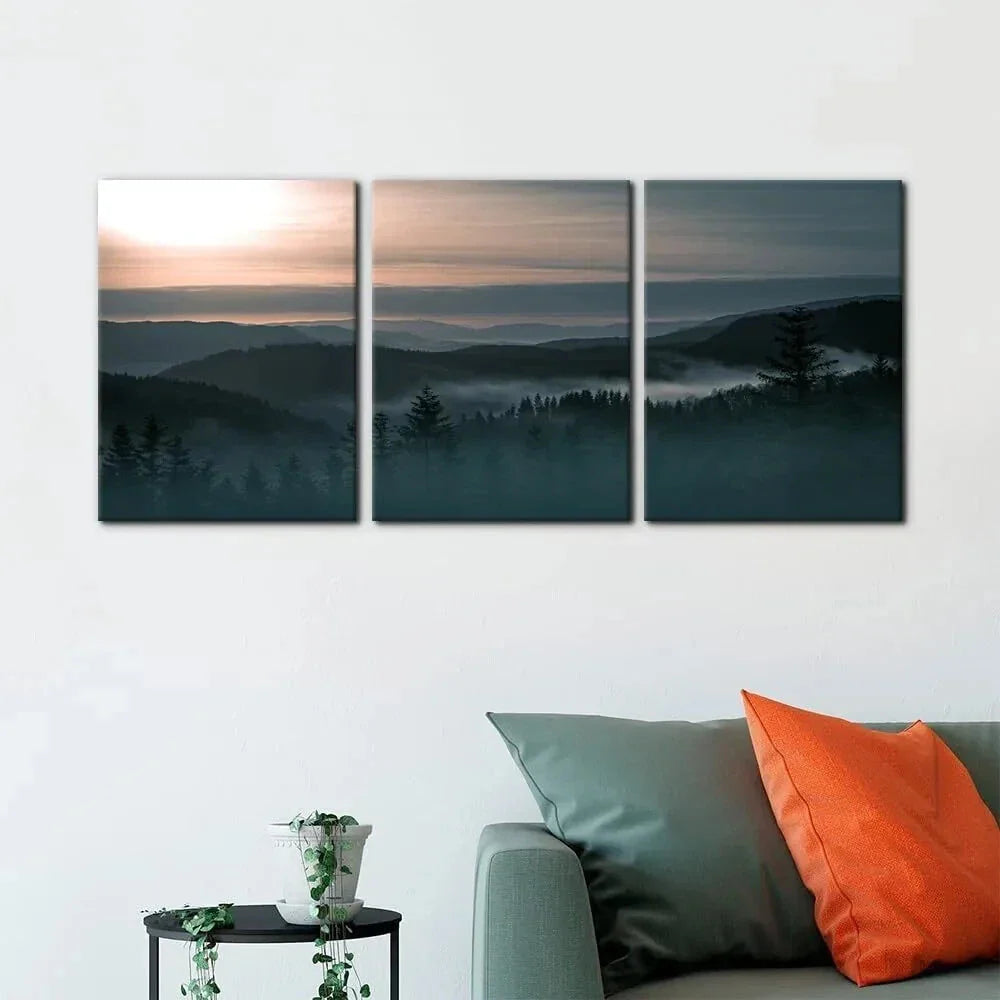 3pcs Sunrise Mountain Forest Natural Scenery Metal Print Ready to Hang Art