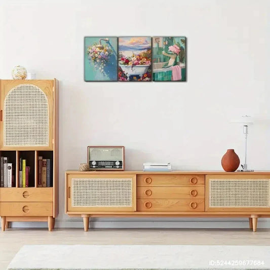 3pcs Crocodile Taking a Bath in The Bathroom Metal Print Ready to Hang Art