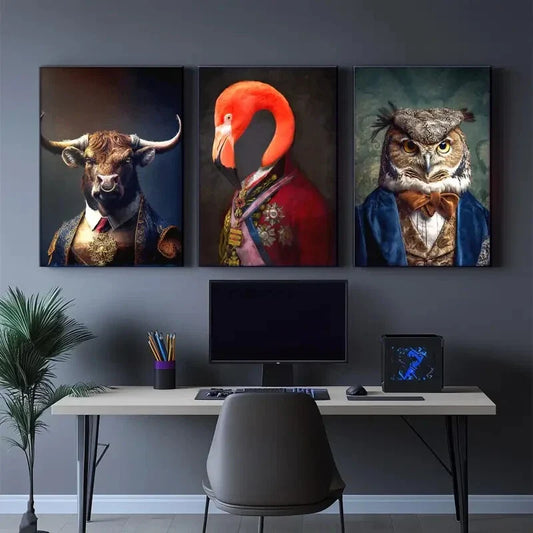 3pcs Funny And Humorous Animals Poster Dormitory Metal Print Ready to Hang Art