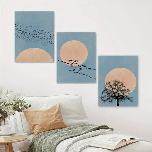 3pcs Minimalist Nature Moon Silhouette Design Metal Print Ready to Hang Art