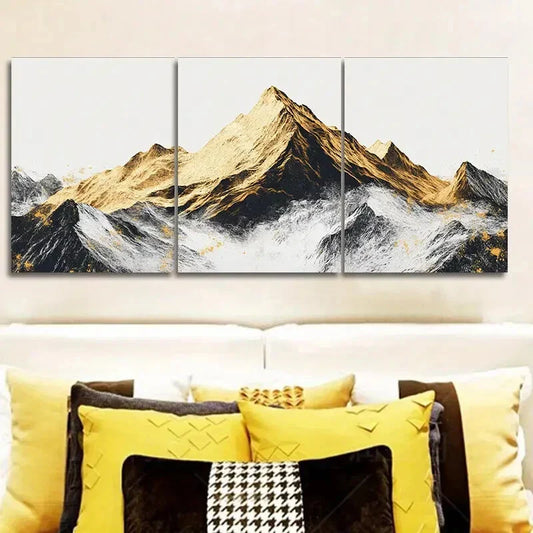 3pcs Golden and Silver Mountains, Art Metal Print Ready to Hang Art