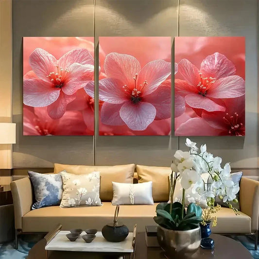 3pcs Light Pink Aesthetic & Minimalist Zen Florals Metal Print Ready to Hang Art