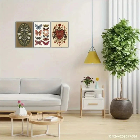 3pcs Butterfly and Moth Art Prints Swallow Love Metal Print Ready to Hang Art