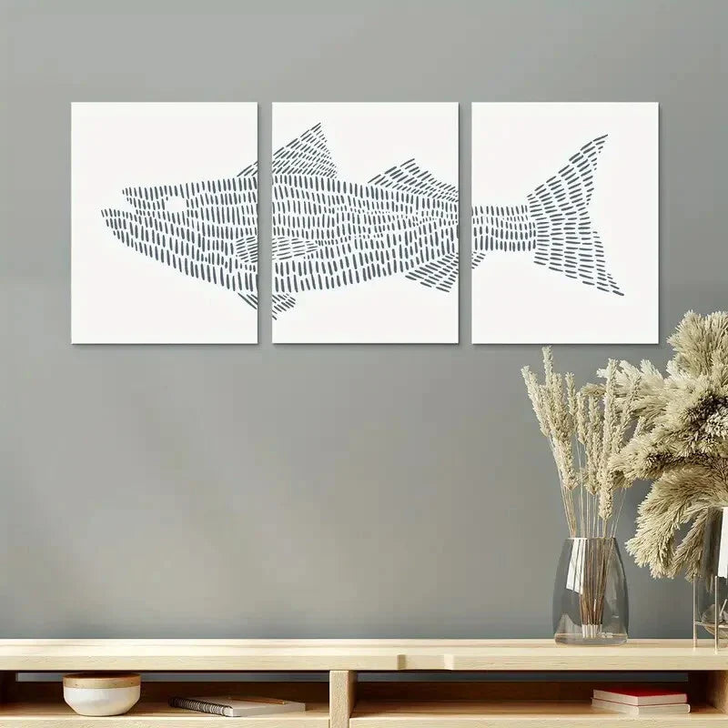 3pcs Largemouth Bass Lake Fish Painting Metal Print Ready to Hang Art