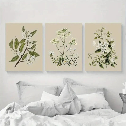 3pcs Neutral Botanical Flower Design Metal Print Ready to Hang Art