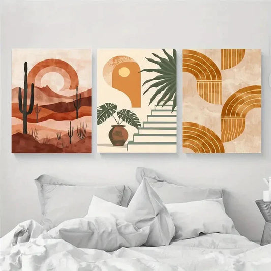 3pcs Desert Oasis & Tropical Botanical Design Metal Print Ready to Hang Art