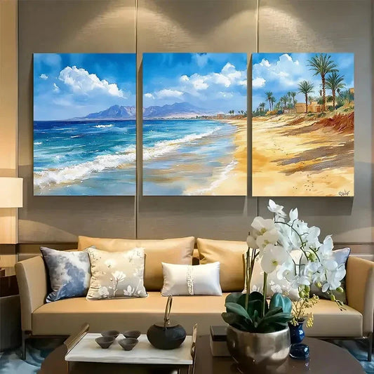 3pcs Sahl Hasheesh, Egypt Watercolor Beach Metal Print Ready to Hang Art