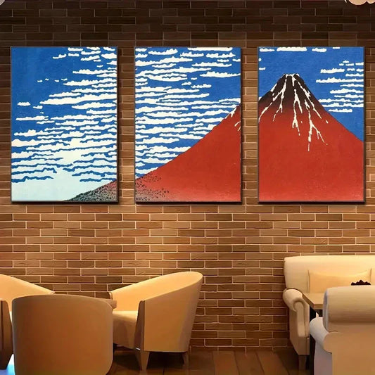 3pcs Mount Fuji Poster Landscape Geometric Art Metal Print Ready to Hang Art