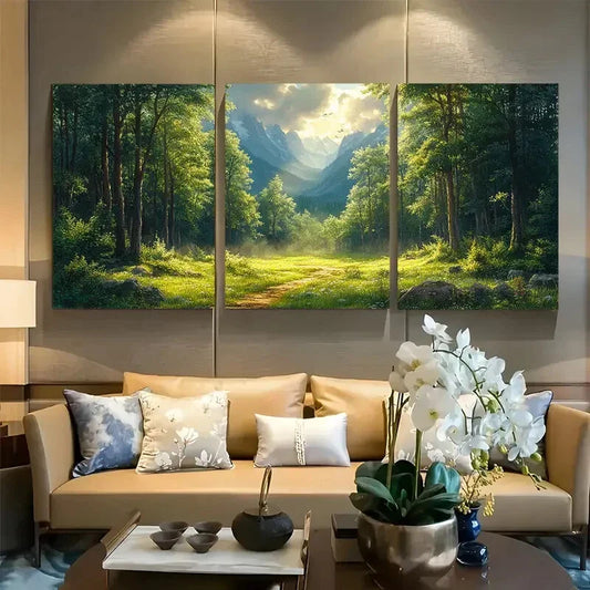 3pcs Vintage Style Landscape Fantasy Forest Metal Print Ready to Hang Art