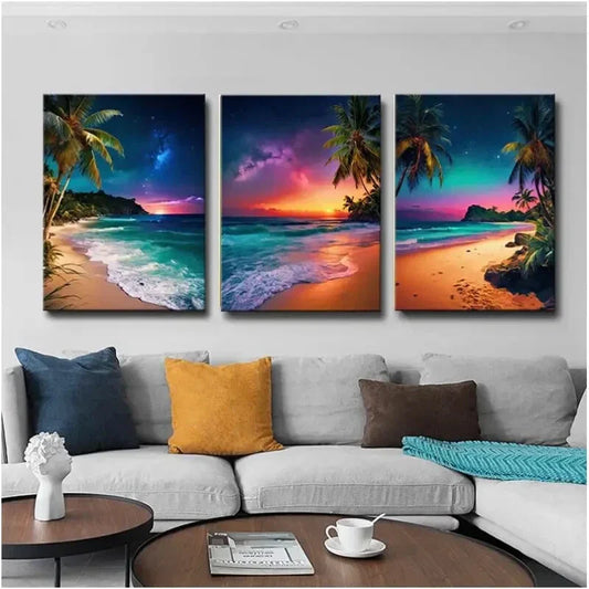 3pcs Beach coconut tree natural landscape Metal Print Ready to Hang Art
