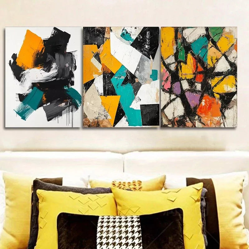 3pcs Abstract Design In Black White And Yellow Wall Art Set Canvas Framed 40x60cm - High Quality Print 100% Australian Made Wall Canvas Ready to Hang