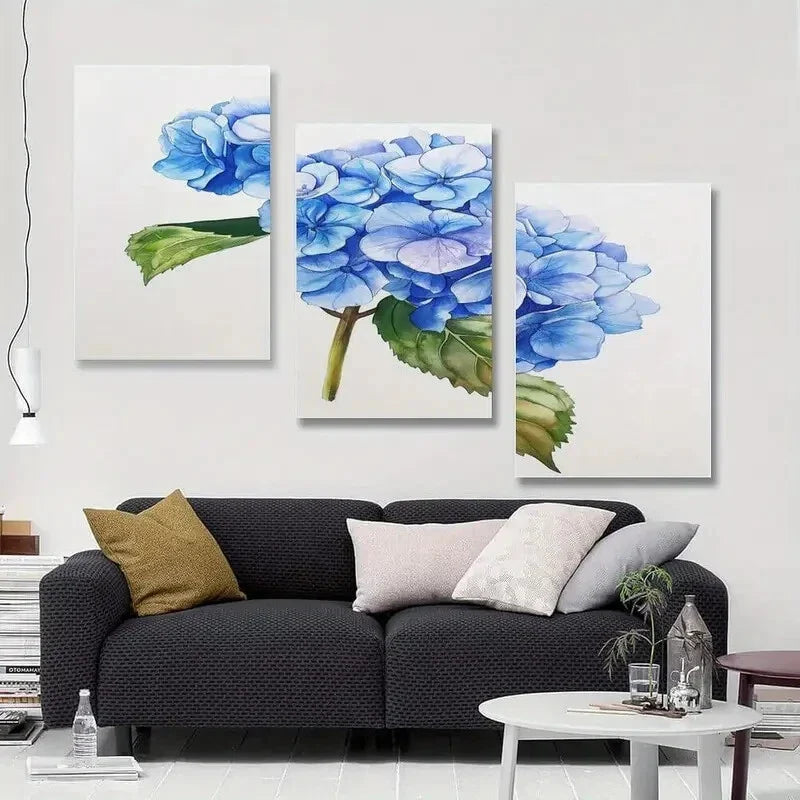 3pcs Blue Hydrangea Floral Metal Print Ready to Hang Art