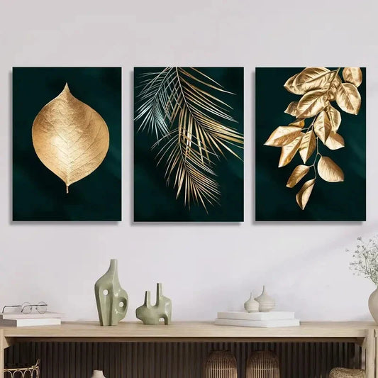 3pcs Abstract Leaf Spray Art, Metal Print Ready to Hang Art