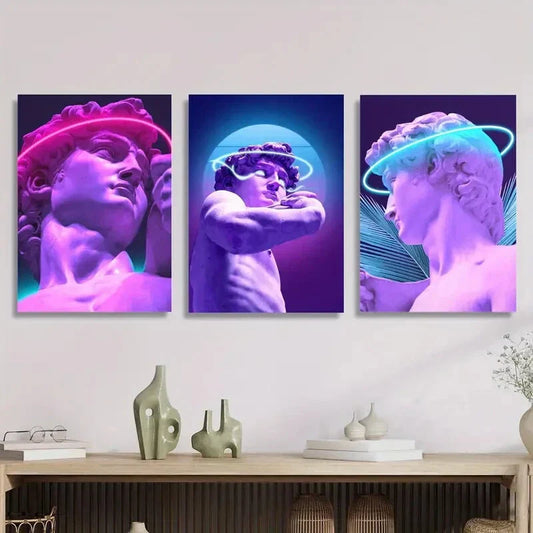 3pcs Art neon David sculpture, purple aesthetic Metal Print Ready to Hang Art
