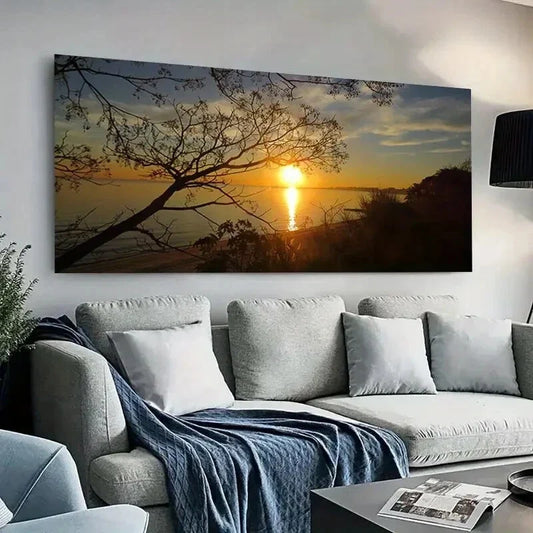 Beach Sunset Ocean and Sky wall canvas office home room framed 120x60cm