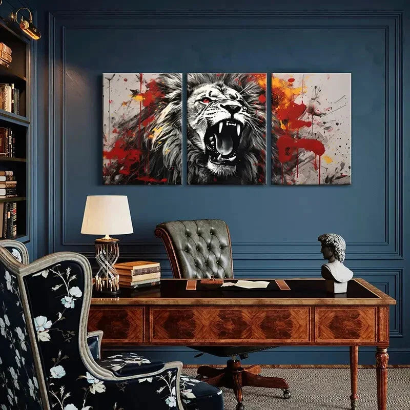 3pcs Roaring Lion Metal Print Ready to Hang Art