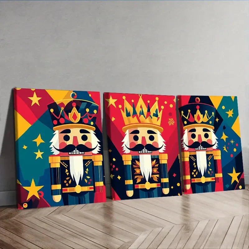 3pcs Art Deco Nutcracker Cartoon Wall Art Set Canvas Framed 40x60cm - High Quality Print 100% Australian Made Wall Canvas Ready to Hang