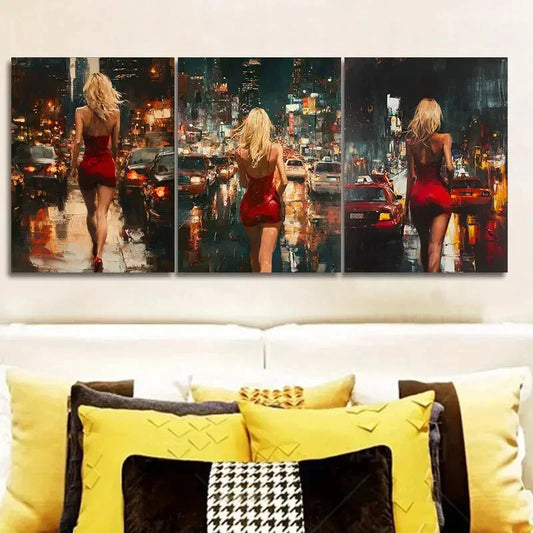 3pcs The blonde woman in the red dress Wall Art Set Canvas Framed 40x60cm - High Quality Print 100% Australian Made Wall Canvas Ready to Hang