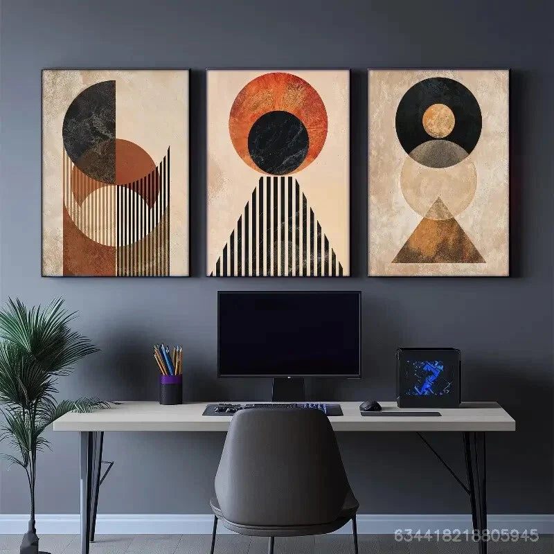 3pcs Expression Earthy Geometric Mix, Eclipse Metal Print Ready to Hang Art