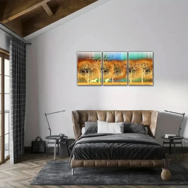 3pcs Landscape art deco poster, animal horse, Metal Print Ready to Hang Art