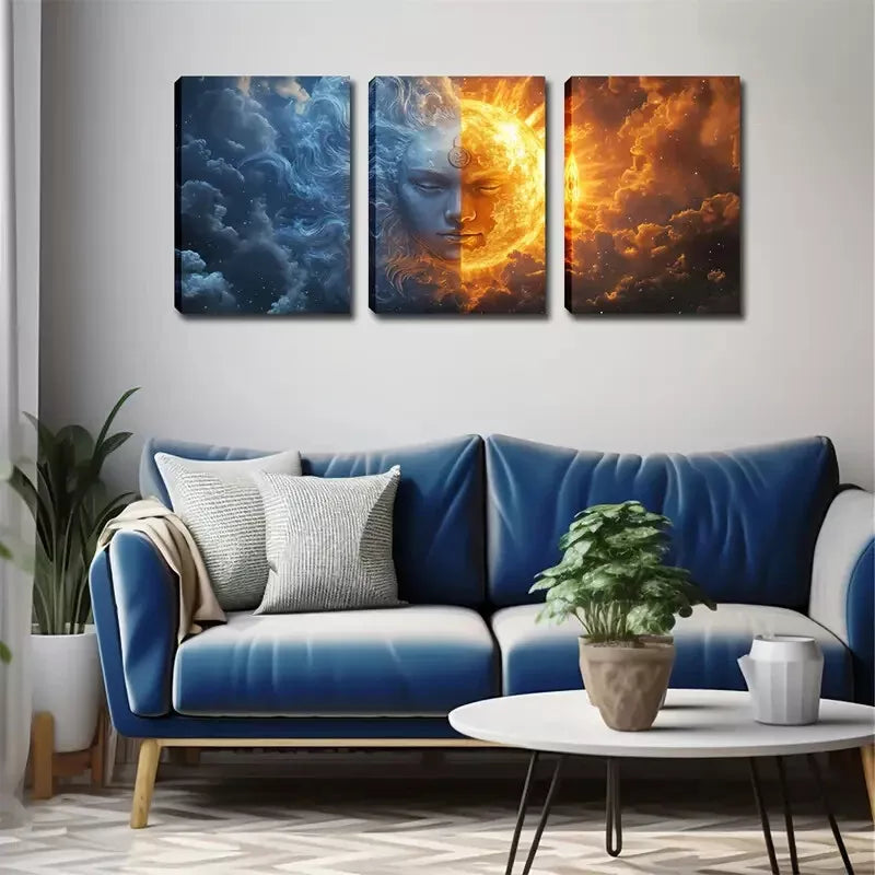 3pcs Sun and moon God Wall Art Set Canvas Framed 40x60cm - High Quality Print 100% Australian Made Wall Canvas Ready to Hang