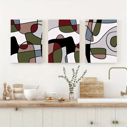 3pcs Modern Geometric Design in Vibrant Colors Metal Print Ready to Hang Art