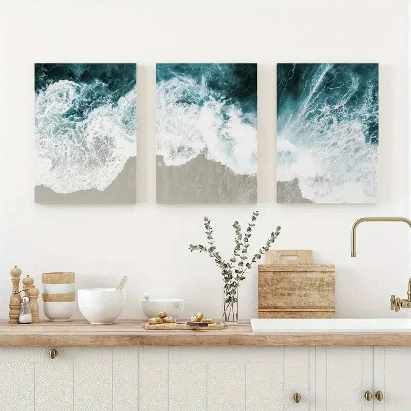 3pcs Aerial Ocean Waves Metal Print Ready to Hang Art