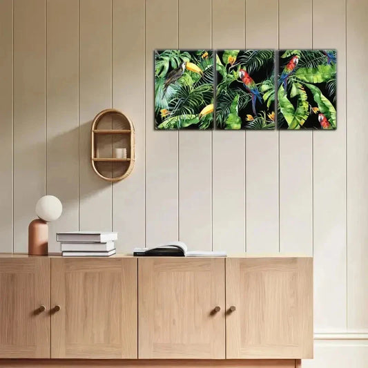 3pcs Leaves and Parrots Animal and Plant Poster Metal Print Ready to Hang Art