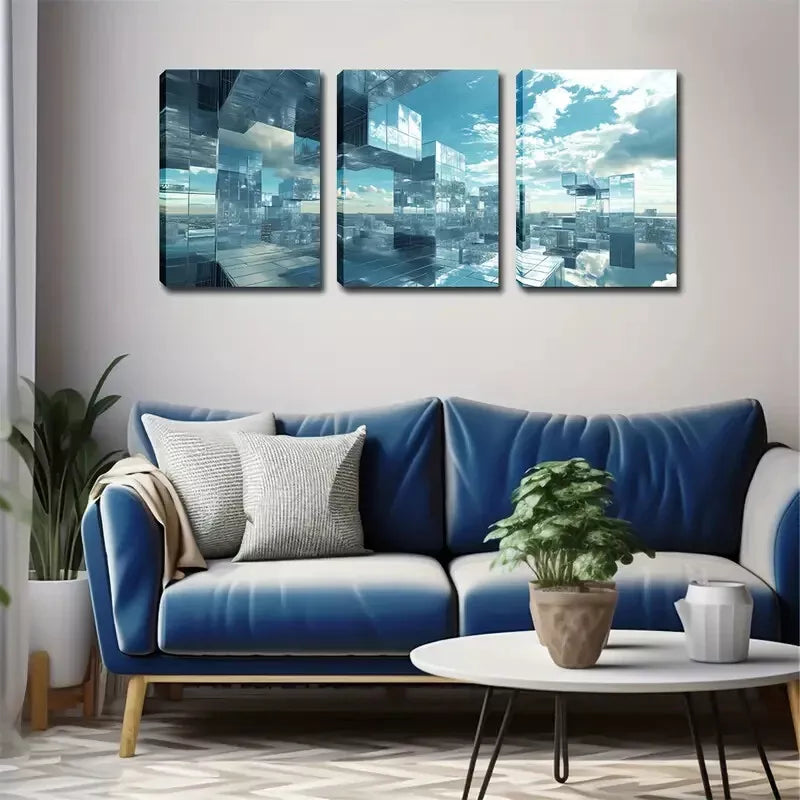3pcs Abstract Urban Structure Wall Art Set Canvas Framed 40x60cm - High Quality Print 100% Australian Made Wall Canvas Ready to Hang