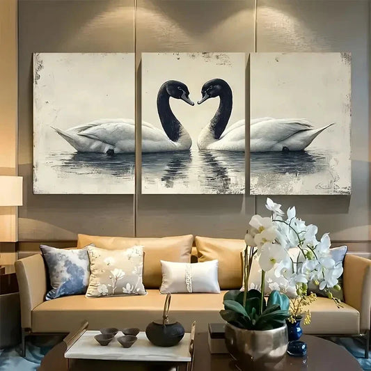 3pcs Minimalist Modern Antique Swans Metal Print Ready to Hang Art