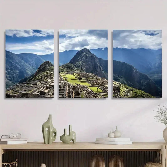 3pcs Machu Picchu Portrait Orientation, Metal Print Ready to Hang Art